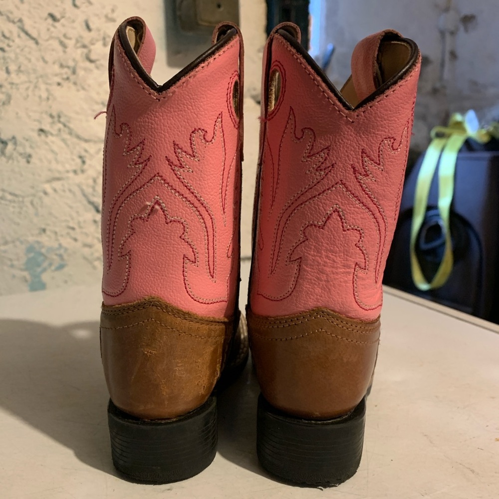 Old West Toddler Girls' Broad Square Toe Cowboy Western Boots Brown Pink Size 6 - Picture 5 of 7